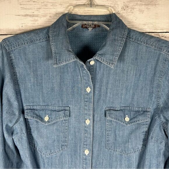 J.McLaughlin Denim Chambray Western Button Up Shirt Top Equestrian Minimalist M - Picture 3 of 7